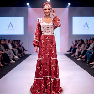 Robe longue maxi imprimée style africain de luxe à motifs floraux pour femme, coupe droite, manches longues bouffantes, en rayonne avec bordure en dentelle, printemps été automne hiver - Product Image 4