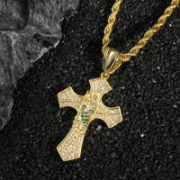 Promotion : Pendentif Croix Hip-Hop Religieux Plaqué Or avec Pierres CZ Mixtes pour Hommes, Bijou de Foi