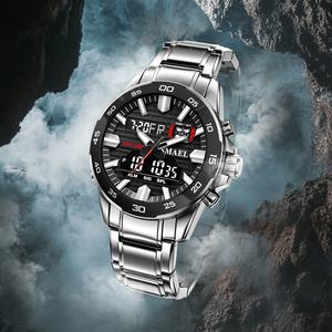 Montre chronographe analogique-numérique SMAEL 6076, étanche, lumineuse, avec alarme, boîtier/cadran en alliage et bracelet en acier inoxydable - Product Image 1