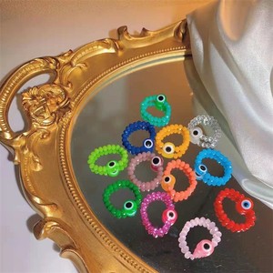 Anillo de cuentas elásticas de resina acrílica, sortija elástica colorida hecha a mano con cuentas azules, 11 colores, estilo bohemio - Product Image 3