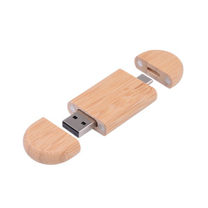 Flashdisk Kayu 2-in-1 Kapasitas Besar 128GB USB Type-C dengan Logo Terukir, Flashdisk USB OTG 64GB dengan Kotak Kayu - Product Image 1