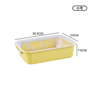 Creative Double Layer Drain <b>Basket</b> Plastic Vegetable Washing Basin <b>Stackable</b> Square Kitchen Storage Fruit Plate L Size - Product Image 5
