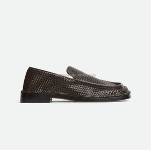 Chaussures habillées unisexes pour femmes et hommes, en cuir véritable, à bout carré, tissées, brillantes, neuves avec étiquettes, chaussures habillées pour hommes, cuir brillant, noir, mocassins pour <span class=keywords><strong>papa</strong></span> - Product Image 3