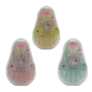 Cute Natural Hair Makeup <b>Brush</b> Set 5 Piece Flat Handle Drum Shape Travel Friendly Lip <b>Blush</b> Eyeshadow Cheek - Product Image 1