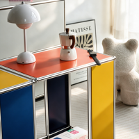 Table console modulaire convertible moderne avec blocs de couleur, chariot de rangement à roulettes en acier inoxydable pour salon, chambre et bureau à domicile