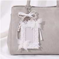 Porte-cartes en dentelle blanche avec chaîne de perles, nœud en satin et pendentif cœur en strass, accessoire de sac de mariée