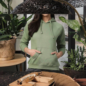 เสื้อฮู้ดสีเขียวเซจสำหรับผู้หญิง ผ้าฝ้ายถัก 100% สวมใส่สบาย แขนยาว มีกระเป๋า ระบายอากาศได้ดี เหมาะสำหรับใส่ในฤดูใบไม้ร่วง - Product Image 2
