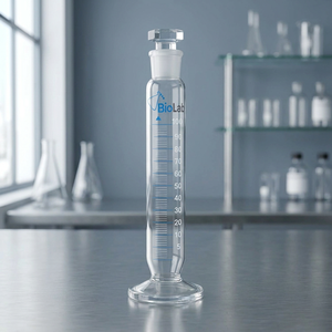 Cylindre gradué de laboratoire en verre borosilicaté de 100 ml avec bouchon, échelle claire, modèle 1611/BL01, support personnalisé pour laboratoire - Product Image 2