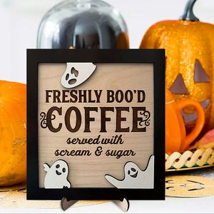 Décoration d'Halloween à succès, adorable fantôme en bois, ornement et panneau en bois pour le bureau à domicile - Product Image 4