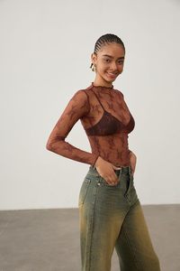 Camicetta da donna KTILG in rete a maniche lunghe con scollo rotondo, trasparente, sexy, in pizzo floreale, 100% nylon, solo lavaggio a mano, taglie dalla S alla XXL - Product Image 4