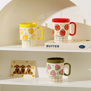 500ml Large Water Cup Cute Fruit Ceramic Mugs with Lids and Straw - Product Image 4