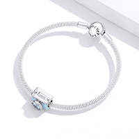 Breloque appareil photo plaquée argent avec strass en cristal transparent, cœurs en émail bleu, pendentif mignon en alliage pour femme, cadeau