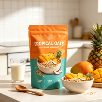 Sachet d'emballage alimentaire refermable personnalisé avec fermeture éclair et trou de suspension pour fruits, flocons d'avoine et céréales