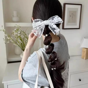 Hot Selling Fashion Light Luxury Black White Lace Bowknot Hair Tie Popular Niche Design Women's Hair Ties Wholesale Headwear - Product Image 2