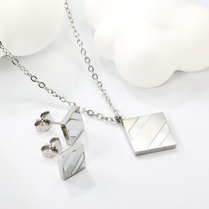 Women's Geometric <b>Square</b> White Shell Jewelry <b>Set</b> Gold Silver Stud Earrings Necklace Everyday Wear - Product Image 4