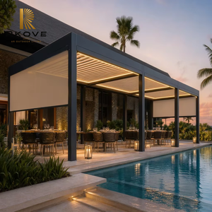 Pérgola Moderna de Aluminio RKOVE con Iluminación LED y Techo Retráctil para Uso en Restaurantes al Aire Libre Junto a la Piscina - Product Image 3