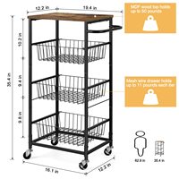 Chariot de rangement utilitaire roulant à 4 niveaux en métal mobile de cuisine avec roues