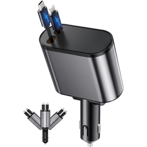 Cargador de Coche Retráctil 5 en 1 con Carga Rápida, Adaptador Portátil Tipo C, Cargador de Coche 4 en 1 con Cables - Product Image 1