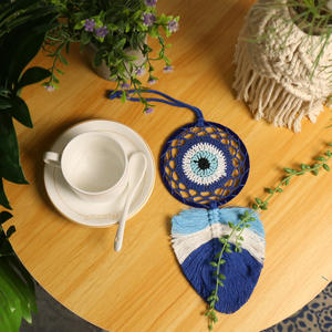 Malocchio foglia blu stile bohémien fatto a mano tessuto ecologico arazzo per interni casa decorazione aerea appesa ornamento da sogno - Product Image 4