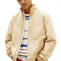 Blouson coupe-vent beige personnalisé pour homme, tissé, laminé, zippé, col montant, léger, style streetwear