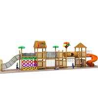 Ensemble de toboggan et de balançoire en bois d'extérieur avec composants en plastique pour enfants - Équipement de terrain de jeu à haute sécurité