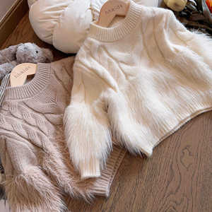 Girls Pullover Sweater Thickening Solid Color Cotton Knitwear For Autumn Winter Kids Fashion Top - Product Image 1