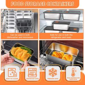 Boîtes de conservation alimentaire en acier inoxydable avec couvercles étanches, boîte à lunch bento de 16 oz pour adultes, réutilisable, lavable au lave-vaisselle, préparation des repas en déplacement - Product Image 5