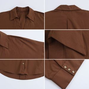 Fabricants de vêtements : Blouses et chemises pour femmes, hauts amples, chemisier à col revers et col en V à simple boutonnage, chemise unie élégante et décontractée pour femmes - Product Image 4