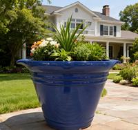 Pot de fleurs cylindrique en plastique PP vert-bleu clair brillant à effet brossé avec trou de drainage pour usage extérieur et intérieur