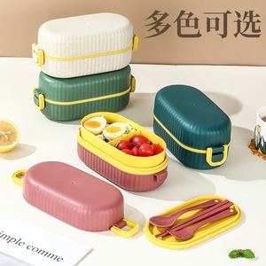 Multi Layer <b>Lunch</b> <b>Box</b> Egg Shape Plastic Lid With Utensil <b>Compartment</b> For Students And Office Use - Product Image 1