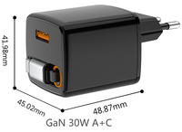 Chargeur GaN rétractable 30W A+C PD QC PPS avec protection OTP, adaptateur d'alimentation CC pour téléphone portable, port de chargeur sans fil