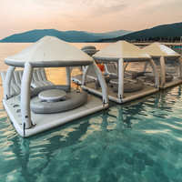 Plateforme flottante gonflable pour parc aquatique, île flottante avec toit en tente 3x3m, capacité 100-500kg, certifiée CE, fabriquée en Chine