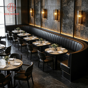 Muebles de Restaurante de Lujo Modernos y Elegantes, Mesas Redondas de Mármol con Sillas de Cuero Negro para Uso Comercial - Product Image 5