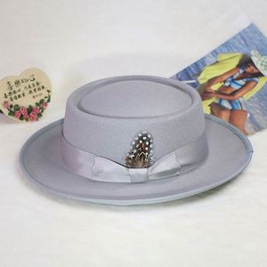 Custom High Quality Faux Wool <b>Fedora</b> <b>Hat</b> Fashion <b>Men</b> Sombreros Telescope Crown Pork Pie Boater <b>Hat</b> With Feather Satin Lining - Product Image 5