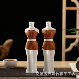 Handmade Porcelain Bamboo Weaving Vase Plum Blossom Tea Room Ornament Guizhou Craft Decorative Vase - Product Image 3