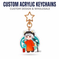 Fabricant de porte-clés personnalisés en acrylique OEM, vente en gros, pendentifs breloques personnalisés avec personnage anime chibi transparent et fermoir étoile