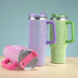 Christmas Gift Glitter Bling 40oz Insulated Vacuum Stainless Steel Tumbler Leak-Proof 12-24hr Thermal Portable Handle Rhinestone - Product Image 4