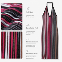 Robe maxi en tricot rayée multicolore bordeaux sur mesure pour femmes, col halter, sans manches, OEM ODM