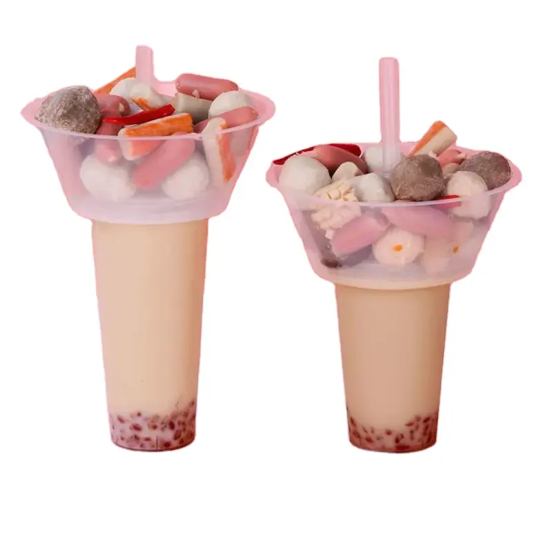 Nhà máy 12oz 16oz 24oz 32oz PP cốc nhựa với bát trên đầu trang 2 trong 1 Snack và uống cup với bát khay chủ