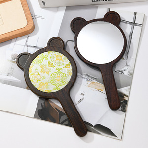 <b>Cute</b> Retro New Chinese Style Song Dynasty Mirror Handheld <b>Cute</b> <b>Bear</b> Wooden Makeup Mirror - Product Image 2