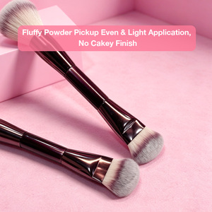 Pinceau de maquillage double embout, poils synthétiques, manche en métal, forme ronde, pour l'application du fond de teint sur le visage - Product Image 4