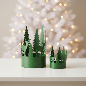 Latest Christmas Home Tabletop Decoration Green Metal <b>Candle</b> Holders with Tree and Deer Cutwork Design - Product Image 2