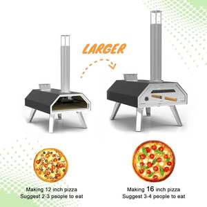 فرن بيتزا خارجي متعدد الوقود يدوي الدوران يعمل بالحطب وقود بيليه الخشب مع مدخنة من الاستانلس ستيل ومحمول - Product Image 5