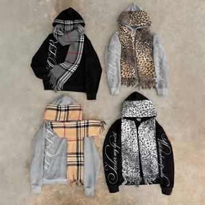 <span class=keywords><strong>Felpa</strong></span> con Cappuccio e Pullover da Uomo Personalizzata in Stile Streetwear con Stampa Leopardata, in French Terry, Modello Abaya con Doppio Cappuccio, Vestibilità Boxy e Taglio Corto - Product Image 1