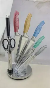 8 adet mutfak bıçağı seti akrilik bıçak standı ile bıçak kalemtıraş ve makas ergonomik kaymaz kolları lazer kesim bıçağı sharpnes