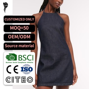 Vestido vaquero retro personalizado para mujer, sin mangas, de cintura alta, lavado ácido, recto, de mezclilla cruda, para verano y otoño - Product Image 1