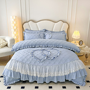 Customize Cheap 4pcs Duvet Cover Bedding Sheet <strong>Set</strong> for <strong>Wedding</strong> Quilted Cover <strong>Bedsheet</strong> for <strong>Bridal</strong> with Lace Bedspread king Size - Product Image 1