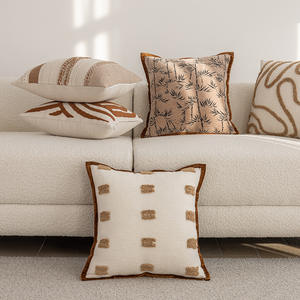 Modern Plant Pattern Cushion Cover <b>Square</b> Polyester Fabric Pillowcase For Living Room Decor Orange Jacquard Terry Cloth Design - Product Image 3