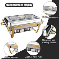 Matériel hôtelier : Réchaud de buffet rectangulaire en acier inoxydable demi-or 9L avec couvercle en verre pour restaurant et banquet