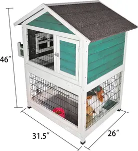 House Cage Outdoor Guinea Pig Cage On Wheels Bunny Cage Pet Rabbit Hutch Wooden With Pull-out Tray Chicken Coop Waterproof Roof